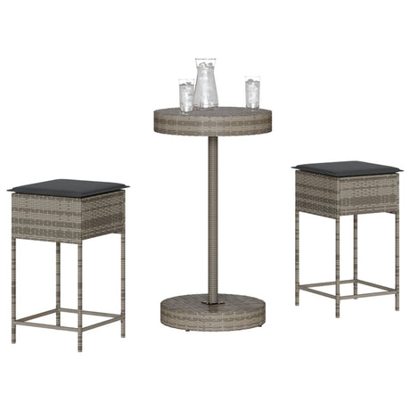 Vidaxl 3-delige tuinbarset met kussens poly rattan grijs