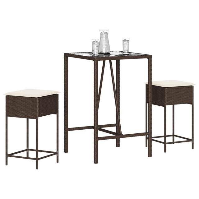 Vidaxl 3-delige tuinbarset met kussens poly rattan bruin