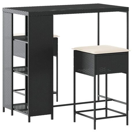 Vidaxl 3-delige tuinbarset met kussens poly rattan zwart