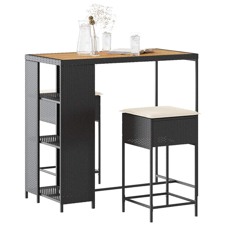 Vidaxl 3-delige tuinbarset met kussens poly rattan zwart