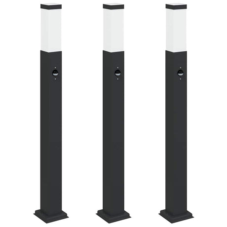 VidaXL słupek oświetleniowy z czujnikiem 3 sztuki 80 cm czarny IP44
