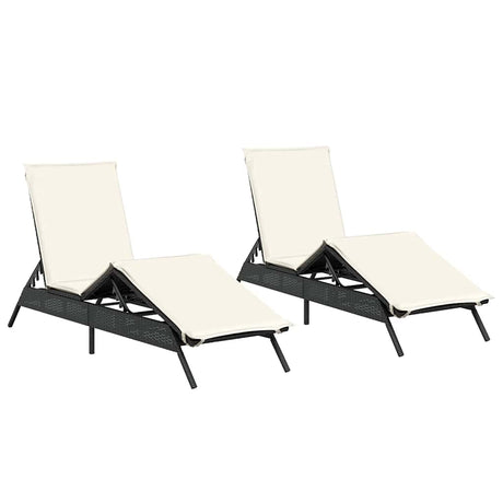 Vidaxl ligstoelen 2 st met kussens poly rattan zwart