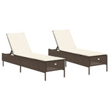 Vidaxl ligstoelen 2 st met kussens poly rattan bruin