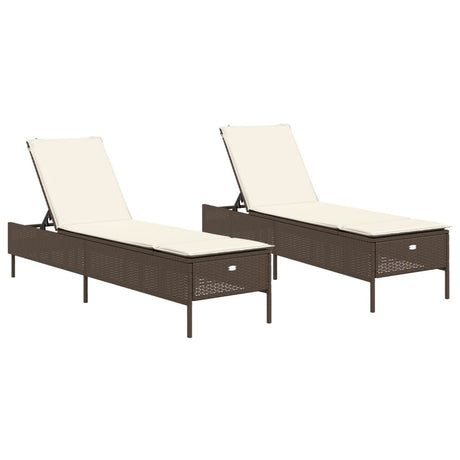 Vidaxl ligstoelen 2 st met kussens poly rattan bruin