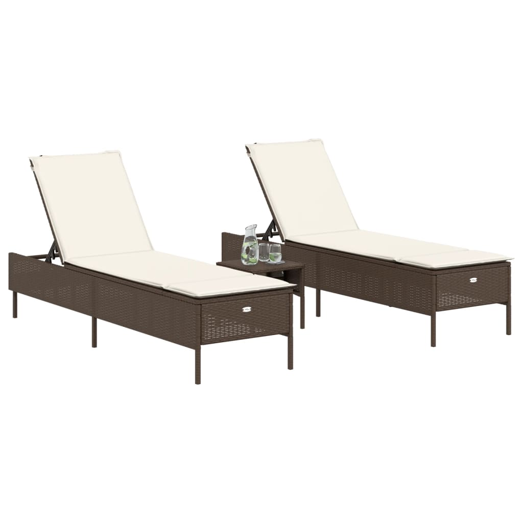 Vidaxl ligstoelen 2 st met kussens poly rattan bruin