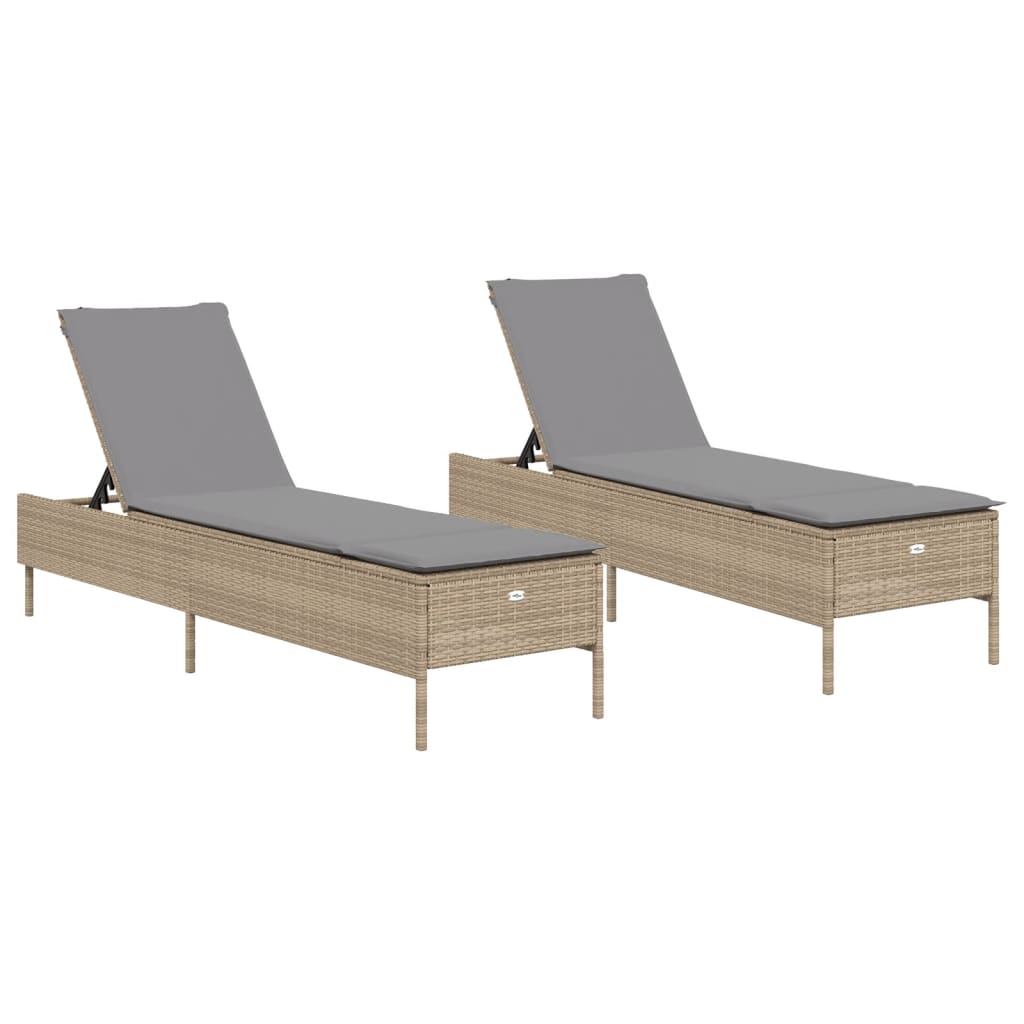 Vidaxl ligstoelen 2 st met kussens poly rattan beige