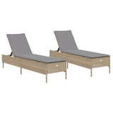 Vidaxl ligstoelen 2 st met kussens poly rattan beige