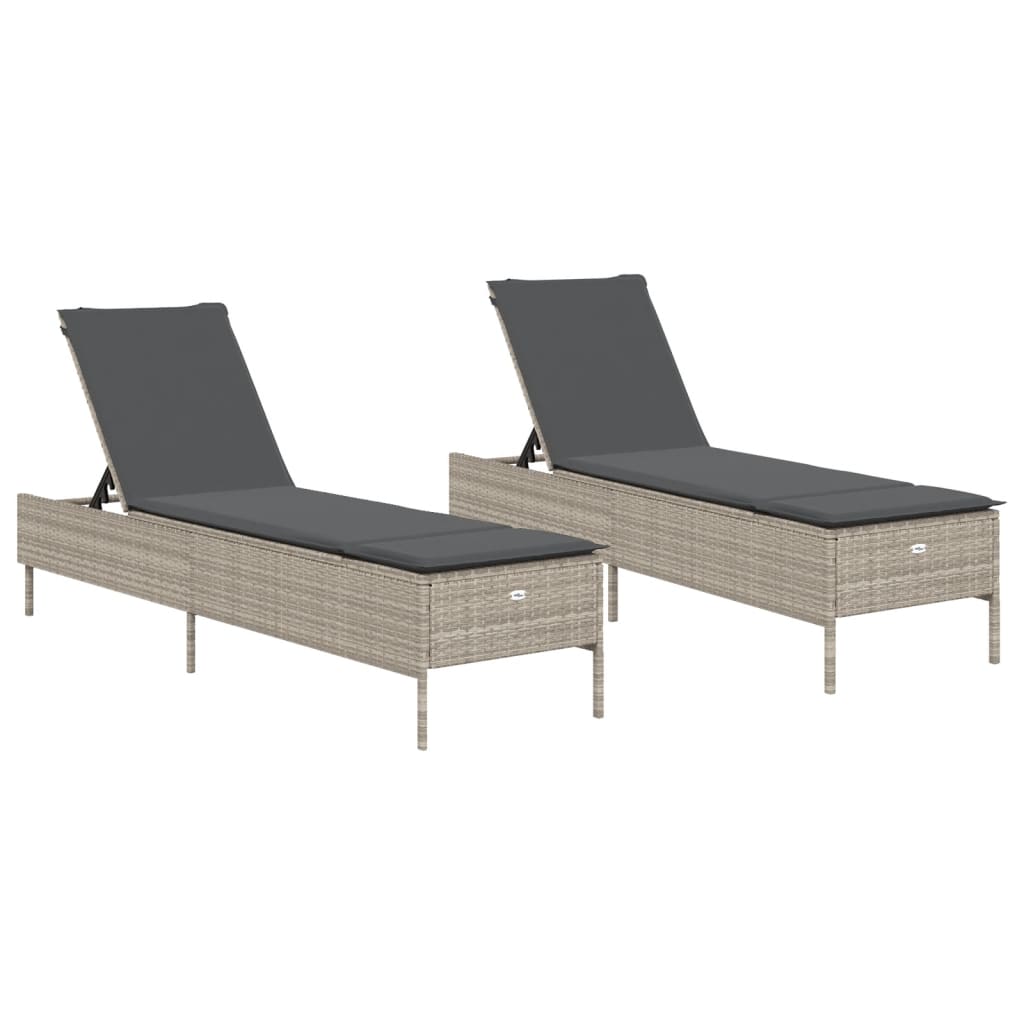 Vidaxl ligstoelen 2 st met kussen poly rattan lichtgrijs
