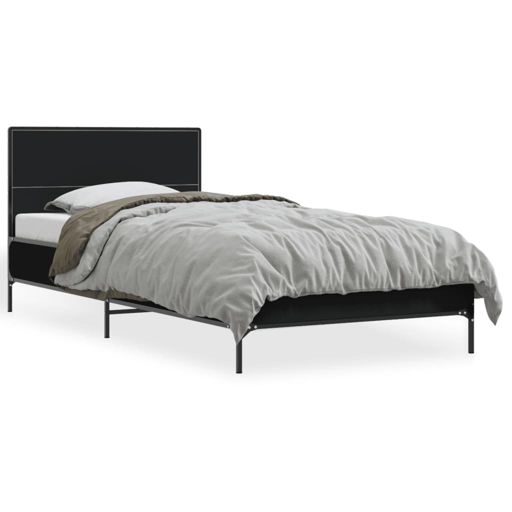 Vidaxl bedframe bewerkt hout en metaal zwart 90x200 cm