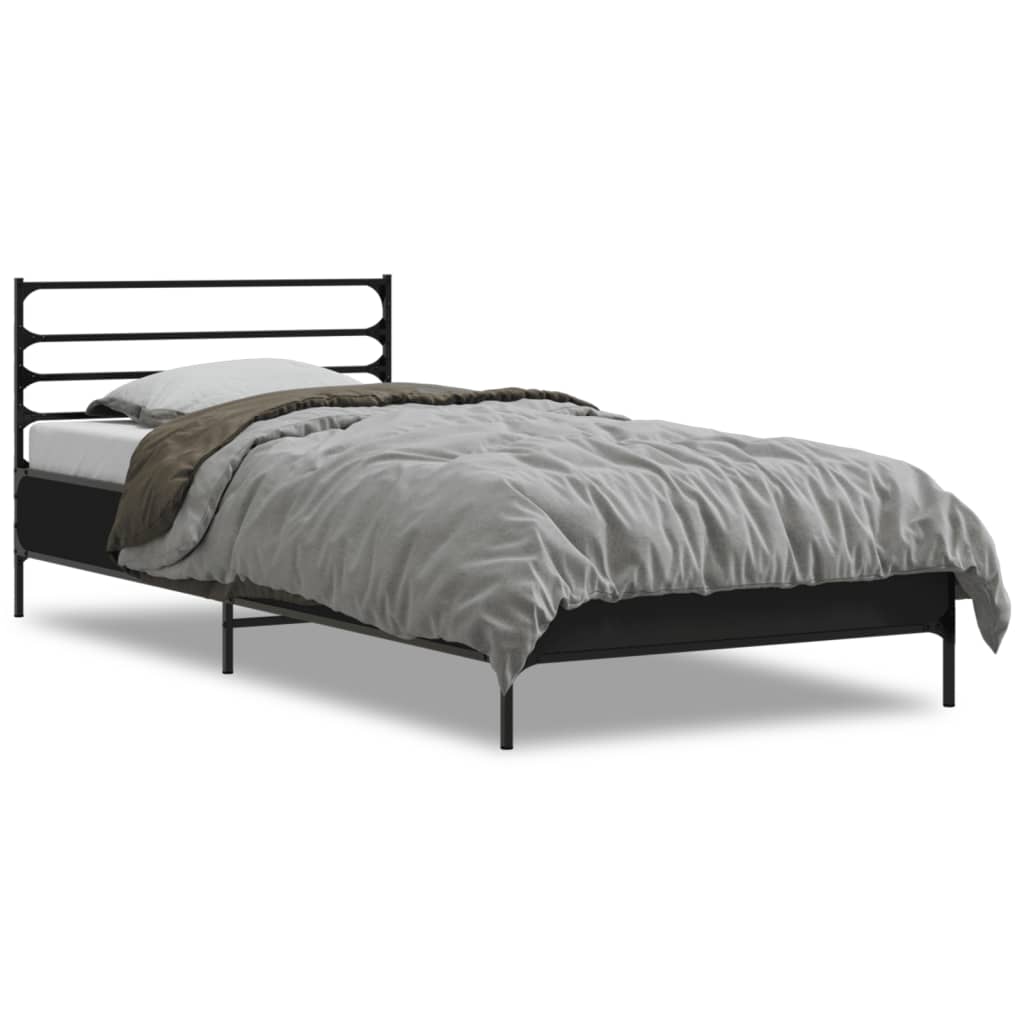 Vidaxl bedframe bewerkt hout en metaal zwart 90x200 cm