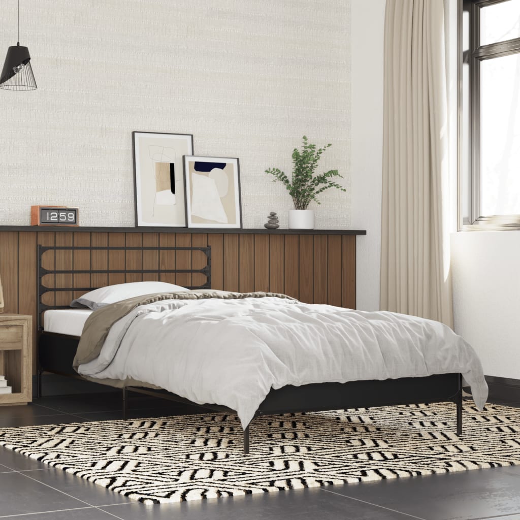 Vidaxl bedframe bewerkt hout en metaal zwart 90x190 cm