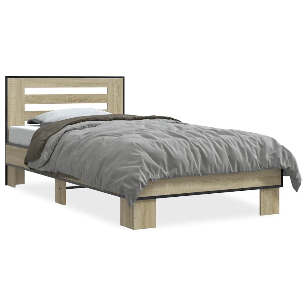Vidaxl bedframe bewerkt hout en metaal sonoma eikenkleurig 75x190 cm