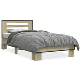 Vidaxl bedframe bewerkt hout en metaal sonoma eikenkleurig 75x190 cm