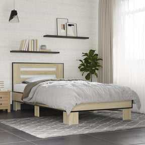 Vidaxl bedframe bewerkt hout en metaal sonoma eikenkleurig 75x190 cm
