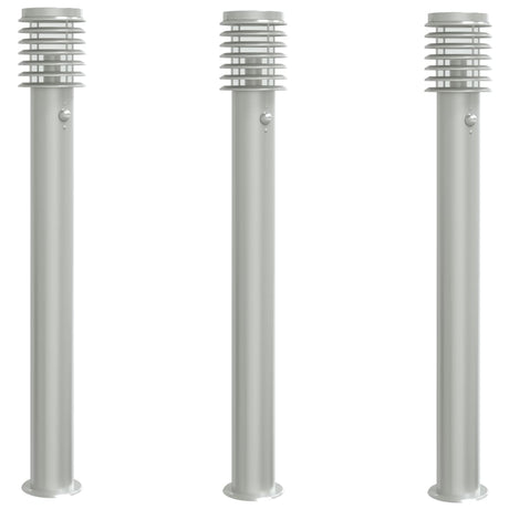 Zewnętrzne lampy podłogowe Vidaxx 3 szt. z czujnikami 110 cm stal nierdzewna srebrne