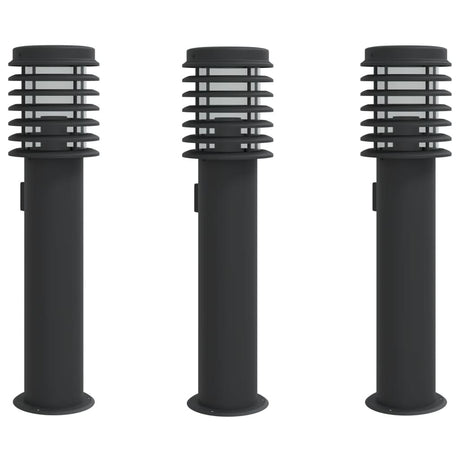 Zewnętrzne lampy podłogowe Vidaxx 3 szt., gniazdo 60 cm, stal nierdzewna, czarne