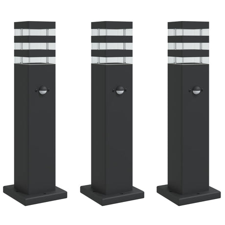 Zewnętrzne lampy podłogowe Vidaxx 3 szt. z czujnikiem 50 cm aluminium czarne