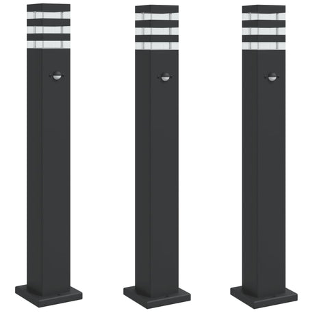 VidaXL zewnętrzne lampy podłogowe 3 szt. z czujnikiem 80 cm aluminium czarne