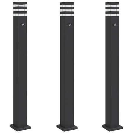 Zewnętrzne lampy podłogowe Vidaxx 3 szt. z czujnikiem 110 cm aluminium czarne