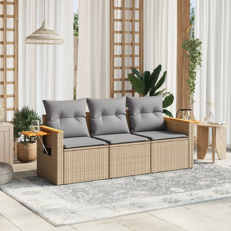 Vidaxl 3-delige loungeset met kussens poly rattan beige