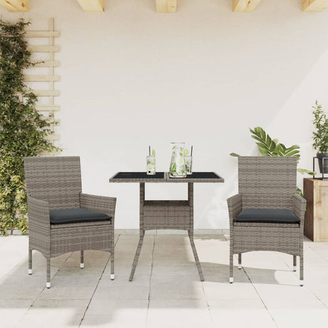 Vidaxl 3-delige tuinset met kussens poly rattan en glas grijs