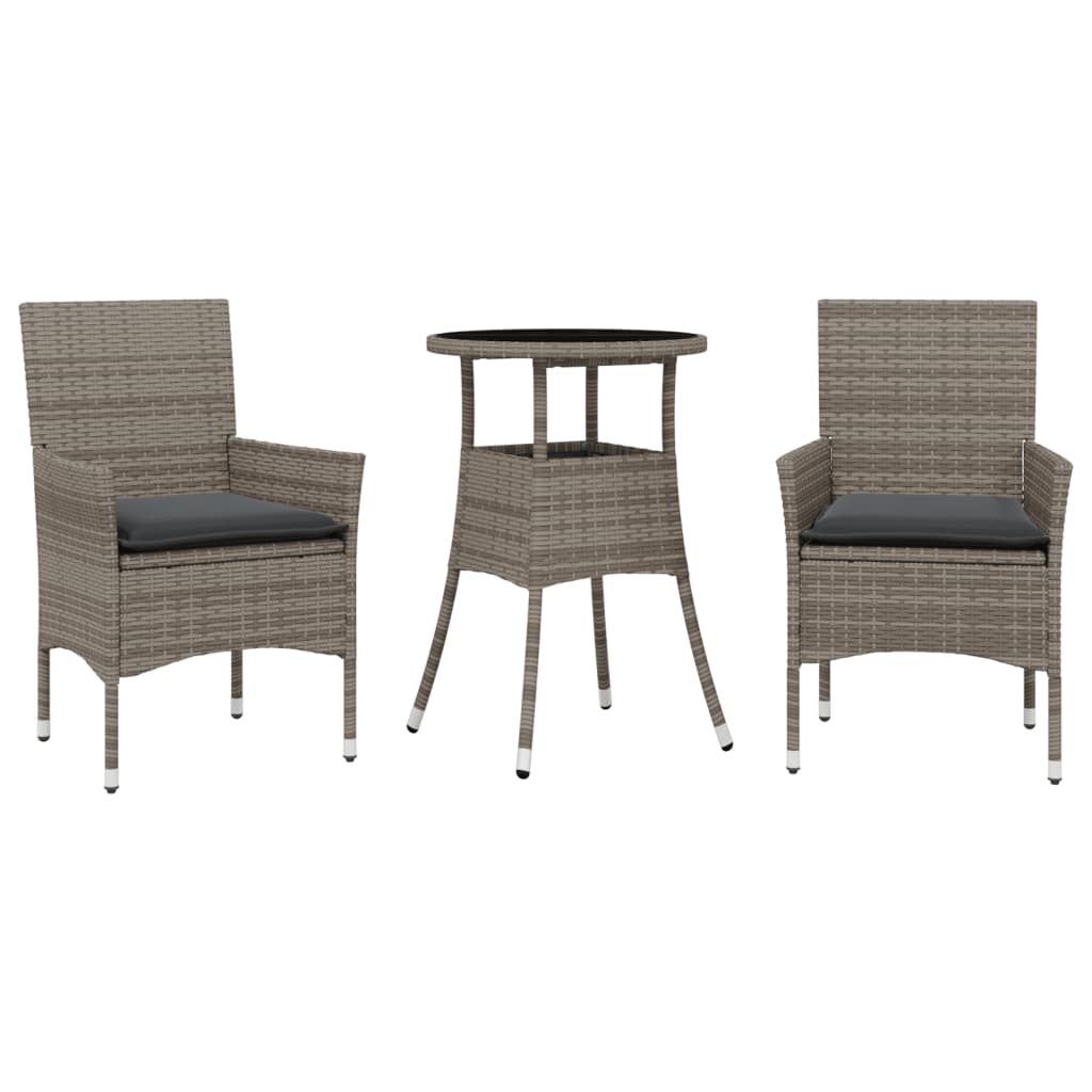 Vidaxl 3-delige tuinset met kussens poly rattan en glas grijs