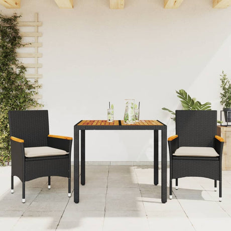 Vidaxl 3-delige tuinset met kussens poly rattan en acaciahout zwart
