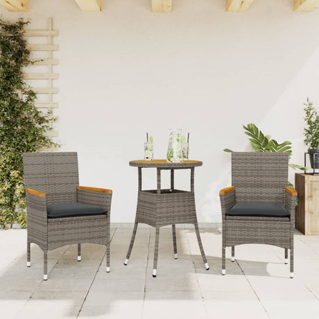 Vidaxl 3-delige tuinset met kussens poly rattan en acaciahout grijs
