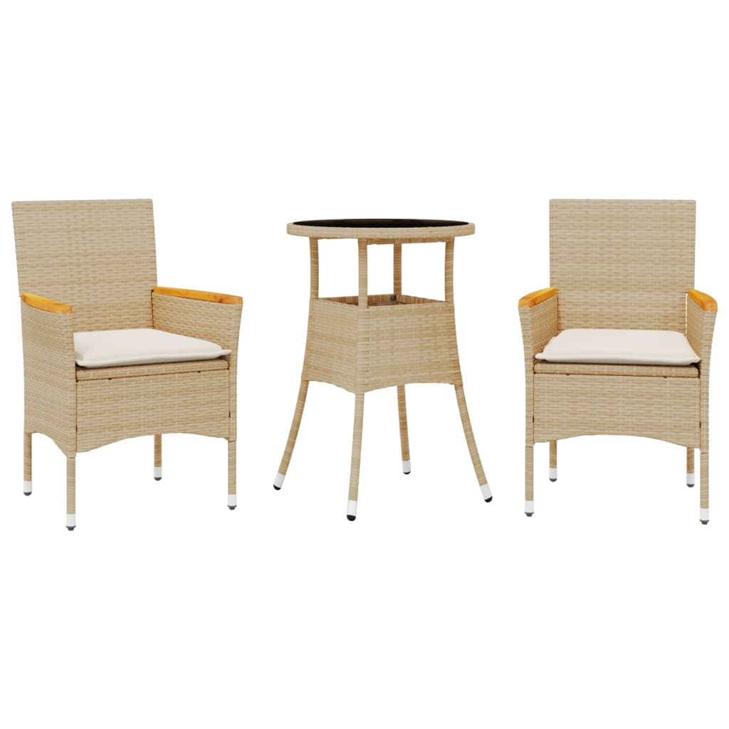 Vidaxl 3-delige tuinset met kussens poly rattan en glas beige