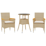 Vidaxl 3-delige tuinset met kussens poly rattan en glas beige
