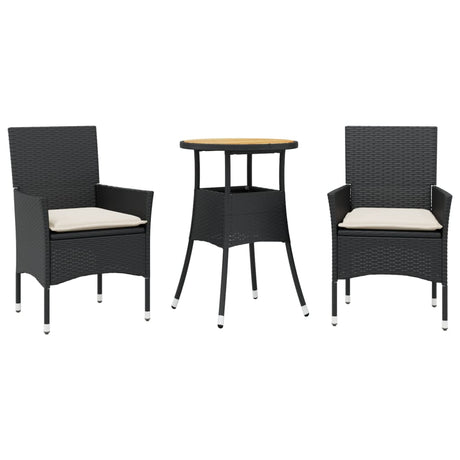 Vidaxl 3-delige tuinset met kussens poly rattan en acaciahout zwart