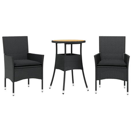 Vidaxl 3-delige tuinset met kussens poly rattan en acaciahout zwart