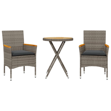 Vidaxl 3-delige bistroset met kussens poly rattan en acaciahout grijs