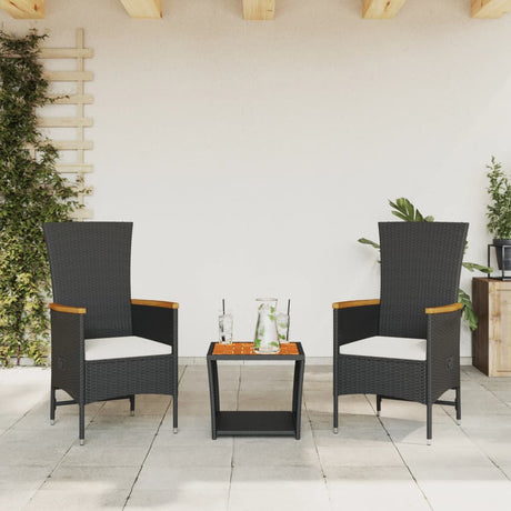 Vidaxl 3-delige tuinset met kussens poly rattan zwart