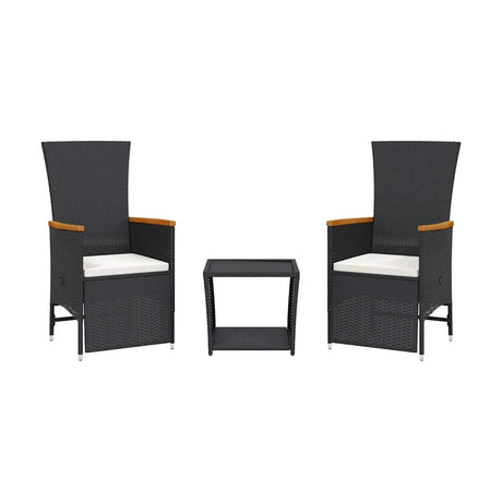 Vidaxl 3-delige tuinset met kussens poly rattan zwart