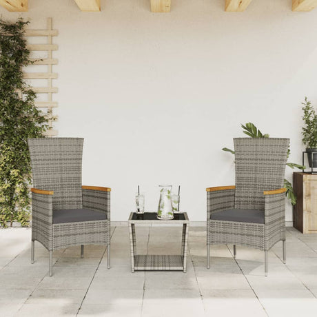 Vidaxl 3-delige tuinset met kussens poly rattan grijs