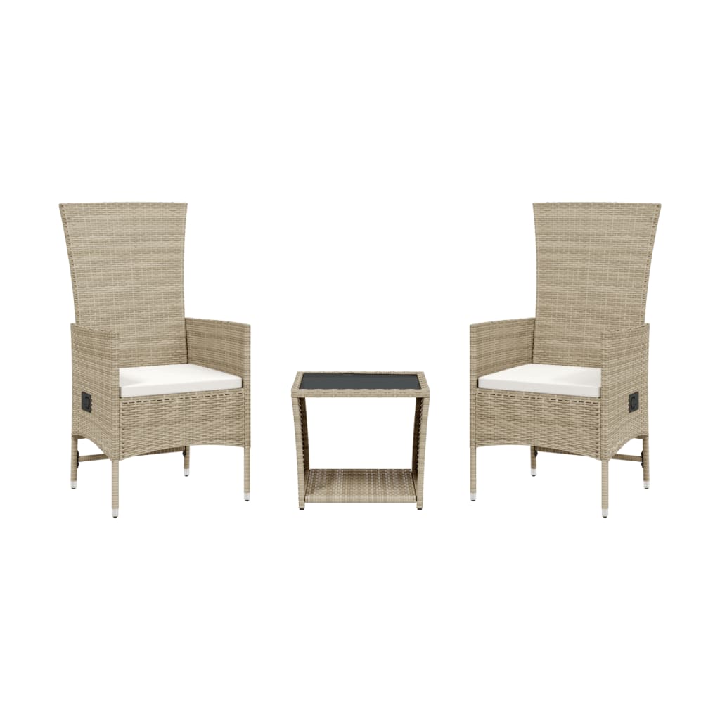 Vidaxl 3-delige tuinset met kussens poly rattan beige