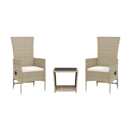 Vidaxl 3-delige tuinset met kussens poly rattan beige