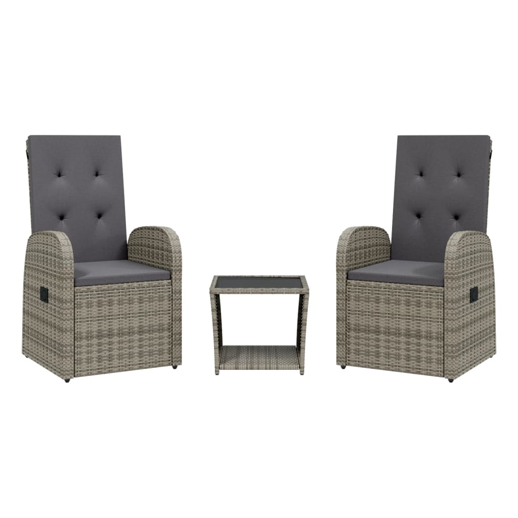 Vidaxl 3-delige tuinset met kussens poly rattan grijs
