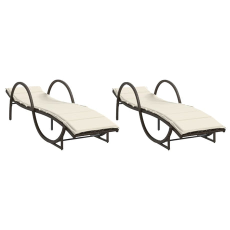 Vidaxl ligstoelen 2 st met kussens poly rattan bruin