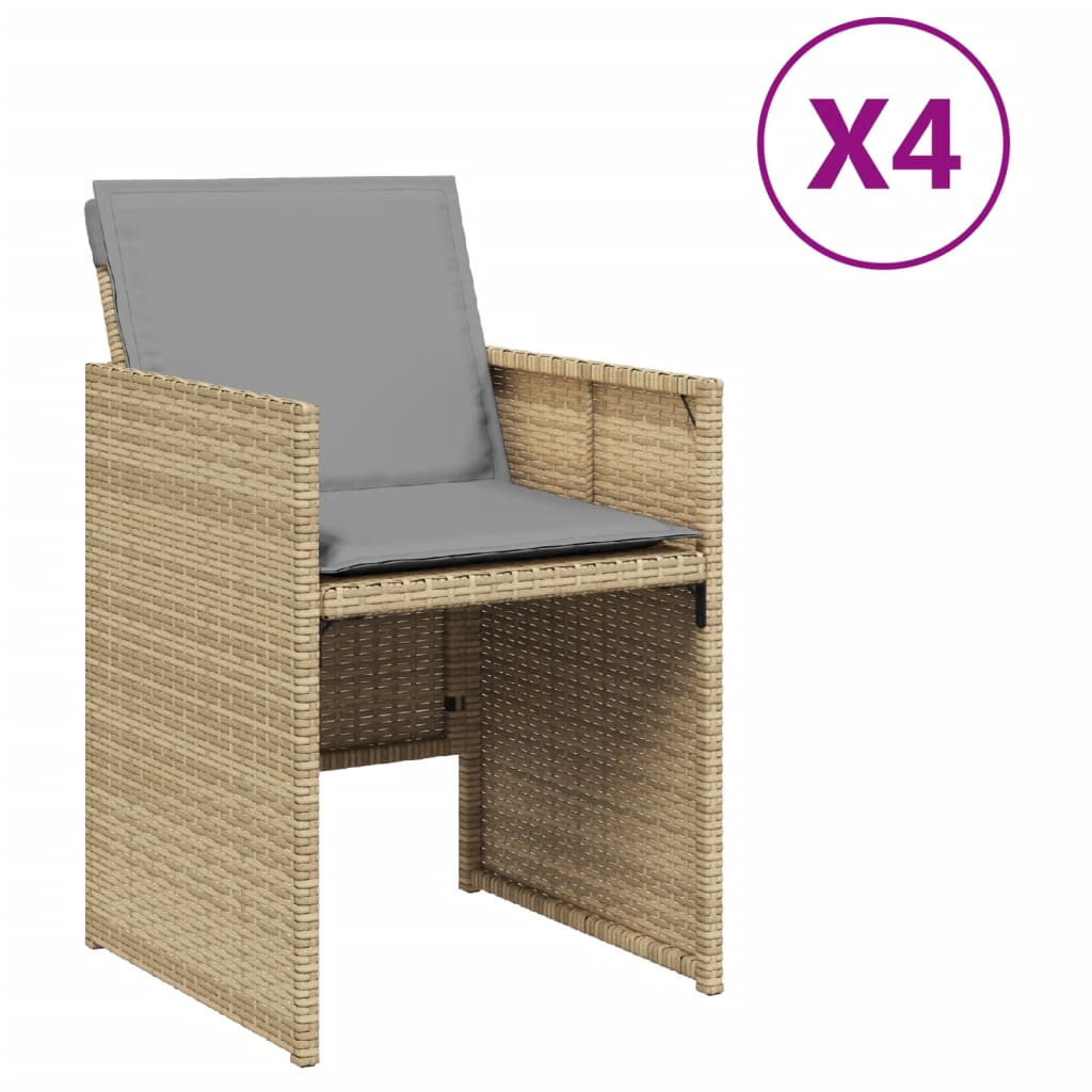 Vidaxl tuinstoelen 4 st met kussens poly rattan gemengd beige