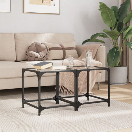 Vidaxl salontafels 2 st met transparant glazen blad 40x40x40 cm staal