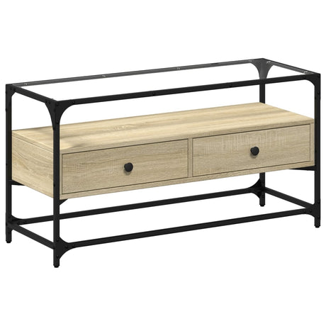 Vidaxl tv-meubel met glazen blad 98x35x51 cm bewerkt hout sonoma eiken