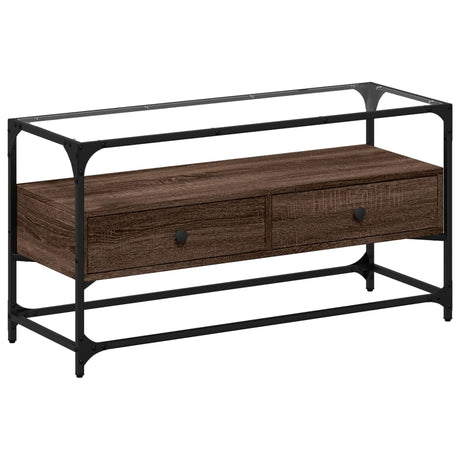 Vidaxl tv-meubel met glazen blad 98x35x51 cm hout bruin eikenkleurig