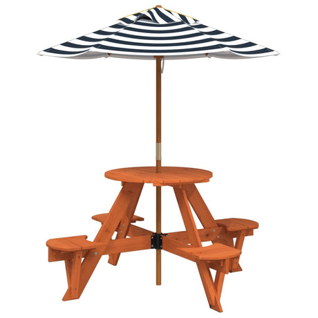 Vidaxl picknicktafel voor 4 kinderen met parasol rond vurenhout
