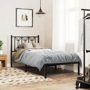 Vidaxl bedframe met hoofdbord metaal zwart 90x200 cm