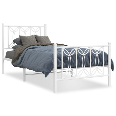 Vidaxl bedframe met hoofd- en voeteneinde metaal wit 75x190 cm