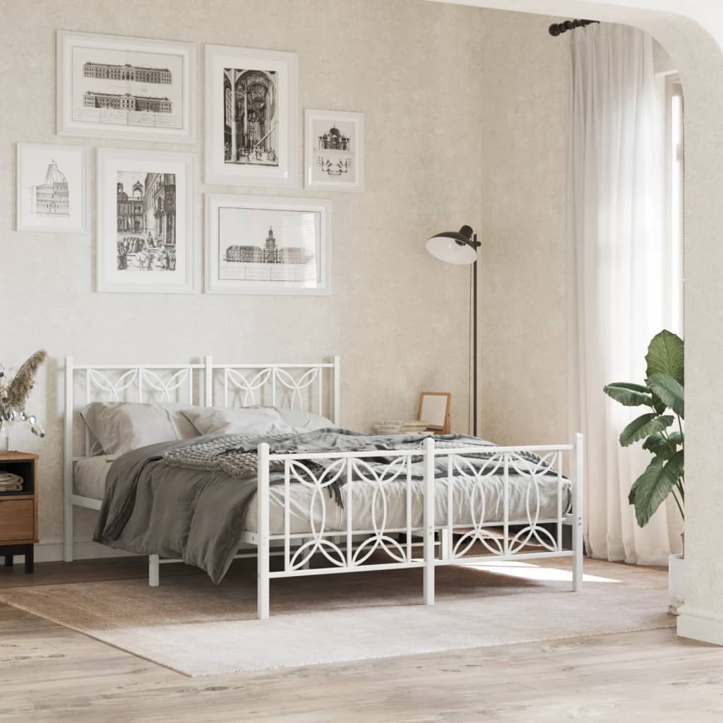 Vidaxl bedframe met hoofd- en voeteneinde metaal wit 140x200 cm