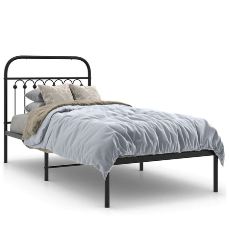 Vidaxl bedframe met hoofdbord metaal zwart 90x200 cm