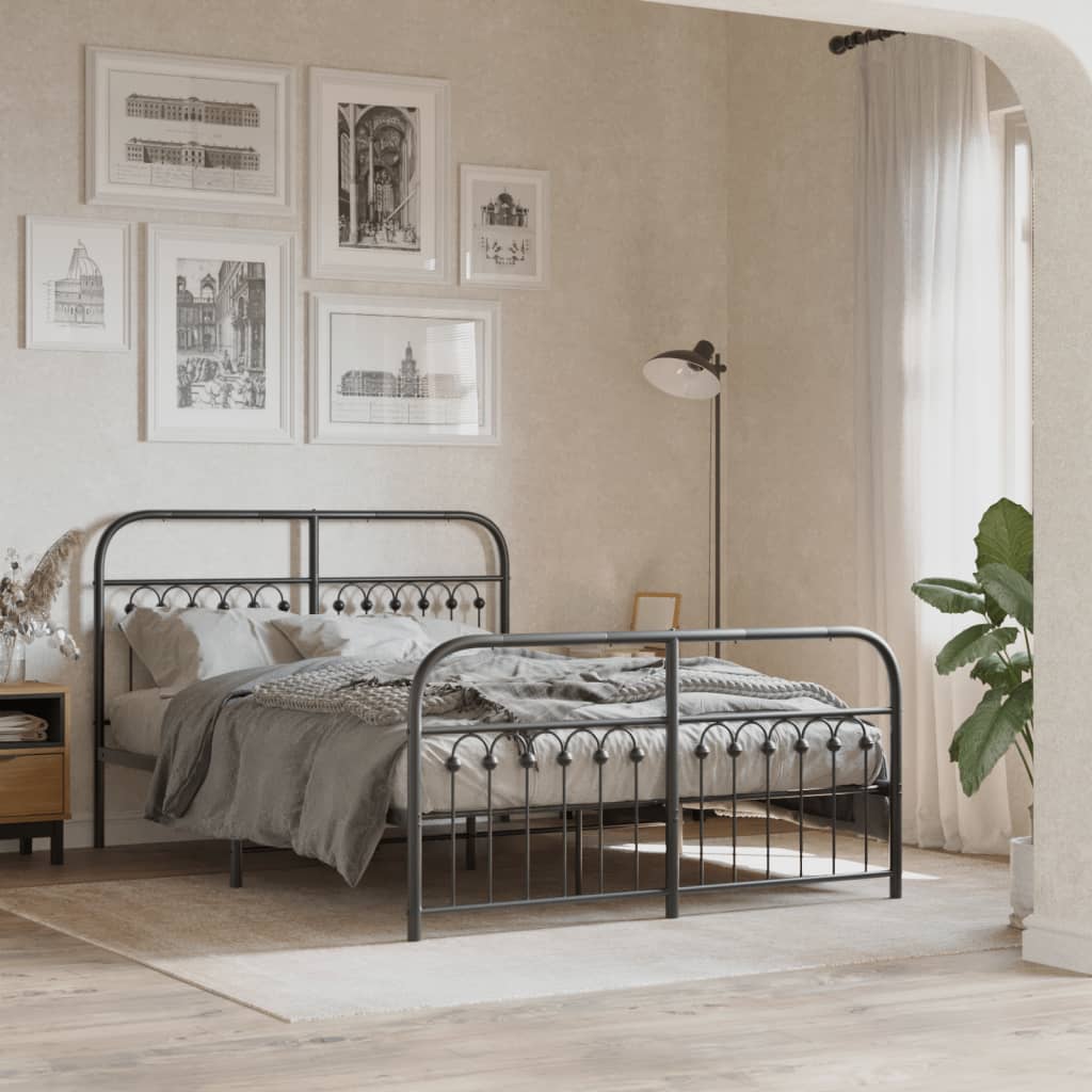 Vidaxl bedframe met hoofd- en voeteneinde metaal zwart 137x190 cm